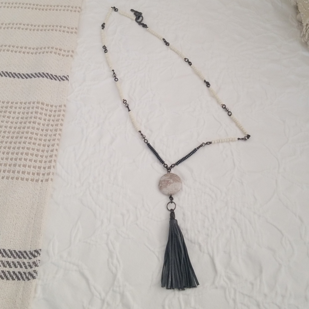 Grey & Beige Tassel Necklace